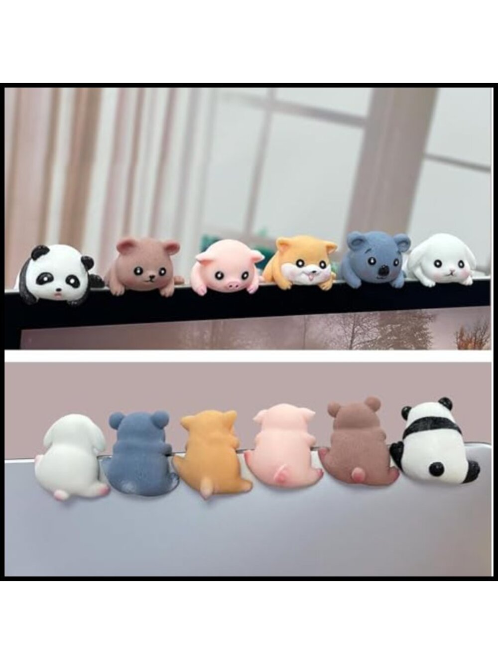 6Pcs Resin 3D Animal Figurine Set for Computer Monitor TV Car Decor
